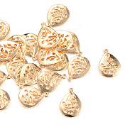 Brass Pendants, teardrop, Light Gold, 17x13x1.5mm, Hole: 1mm(KK-R037-33KC)