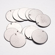 304 Stainless Steel Pendants, Stamping Blank Tag Pendants, Flat Round, Stainless Steel Color, 23x1mm, Hole: 1.5mm(STAS-G062-09)