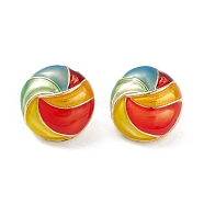Half Round with Vortex Enamel Stud Earrings, Brass Jewelry for Women, Light Gold, Colorful, 18mm, Pin: 0.7mm(EJEW-F277-05LG)
