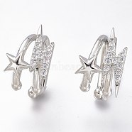 Brass Micro Pave Clear Cubic Zirconia Cuff Earrings, Long-Lasting Plated, Star & Lightning Bolt, Platinum, 16.5x11x16mm(ZIRC-I049-26P)
