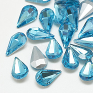 Pointed Back Glass Rhinestone Cabochons, Back Plated, Faceted, teardrop, Aquamarine, 10x6x3mm(RGLA-T082-6x10mm-12)