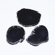 Natural Agate Slices Big Pendants, Dyed, Black, 50~110x27~60x5~10mm, Hole: 2mm, about 20~40pcs/kg(G-E022-10)