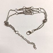 3Pcs Brass Braided Macrame Pouch Empty Stone Holder Bracelet Making, with 202 Stainless Steel Slide Beads, Net Bracelets, Platinum, 7-1/2 inch(19cm)(BJEW-TA0001-11)