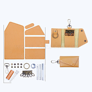 DIY Key Case Keychain Holder Making Kits, Including PU Fabric, Clasp, Needle and Wire, Sandy Brown, 10x6.3cm(PURS-PW0010-53D)
