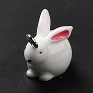 Opaque Resin Pendants, Rabbit Charm, with Platinum Tone Iron Loops, White, 18x12x21.5mm, Hole: 2.5mm(RESI-A017-02)