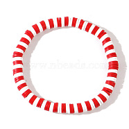 Christmas Polymer Clay Heishi Beaded Stretch Bracelets, Alphabet Hand String Festive Gift, Red, 6-7/8 inch(17.5cm)(YV4785-1)