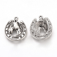 Tibetan Style Alloy Pendants, Horse Head with Horseshoes, Cadmium Free & Lead Free, Antique Silver, 21x18.5x4mm, Hole: 1.5mm(X-TIBEP-T002-42AS-RS)