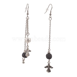 Synthetic Lava Rock Dangle Earrings, Asymmetrical Earrings, with Alloy Findings, Angel, Antique Silver & Platinum, 87.5~97.5mm; Pin: 0.6mm(EJEW-F184-06AS)