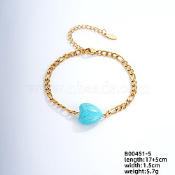 Fashionable Korean Style Brass Synthetic Turquoise Bracelets, Heart, 6-3/4 inch(17cm)(LH9898-5)