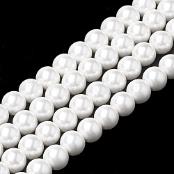 Shell Pearl Beads Strands, Round, White, 6~6.5mm, Hole: 0.8mm, about 69pcs/strand, 16.5 inch(BSHE-S301-6mm-04)