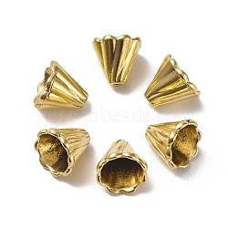 Tibetan Style Bead Cone, Cadmium Free & Nickel Free & Lead Free, Flower, Antique Golden Color, Size: about 13mm long, 12mm wide, hole: 2mm, Inner Diameter: 9.5mm, 410pcs/1000g(TIBEB-EA10181YKG-AG-FF)