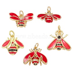 5Pcs 5 Style Brass Micro Pave Cubic Zirconia Pendants, with Enamel, Real 18K Gold Plated, Long-Lasting Plated, Bug, Mixed Color, 1pc/style(KK-SZ0004-69)