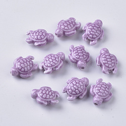 Handmade Porcelain Beads, Bright Glazed Porcelain Style, Tortoise, Orchid, 19x15x8.5mm, Hole: 2mm(X-PORC-T005-001C)