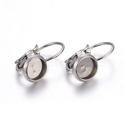 304 Stainless Steel Leverback Earring Settings, Flat Round, Stainless Steel Color, Tray: 6mm, 16x8x11mm, Pin: 0.7mm(STAS-F191-03P-6mm)