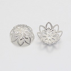 Brass Fancy Bead Caps, Lead Free & Nickel Free, Flower, Silver, 10x4mm, Hole: 1mm(X-KK-EC1166-S)