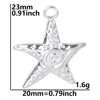 Non-Tarnish Stainless Steel Pendants, Star Charm, Stainless Steel Color, 23x20mm