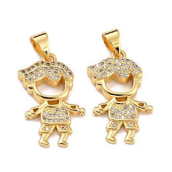 Brass Micro Pave Clear Cubic Zirconia Pendants, Boy, Real 18K Gold Plated, 21.5x13x3mm, Hole: 4x3mm