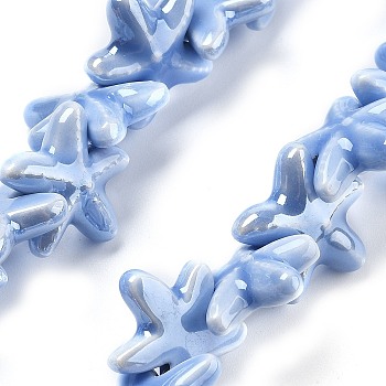 Handmade Porcelain Beads, Starfish, Light Blue, 17x17x5.5mm, Hole: 2mm, about 30pcs/strand, 12.40''(31.5cm)