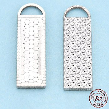 925 Sterling Silver Pendants, Rectangle Charms, Silver, 23x7x1.5mm, Hole: 2.5x5.5mm