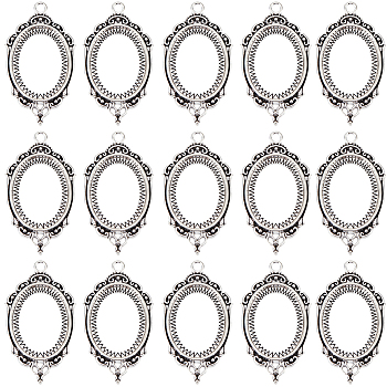 30Pcs Alloy Pendant Cabochon Settings, Open Back Settings, Oval, Antique Silver, Tray: 24x18mm, 42.5x23.5x2.7mm, Hole: 2mm