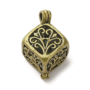 Tibetan Style Hollow Out Brass Pendants, Cube with Flower Pattern, Antique Bronze, 24.5x17x17mm, Hole: 1.7x2.8mm