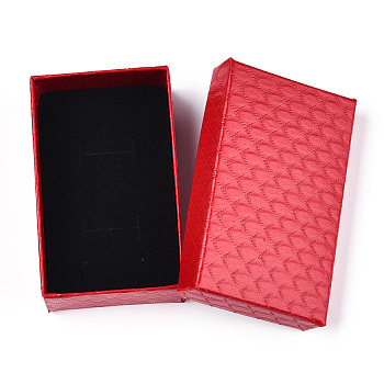 Rhombus Textured Cardboard Jewelry Boxes, with Black Sponge, for Jewelry Gift Packaging, Rectangle, Red, 8x5x2.7cm, inside: 7.3×4.4cm.