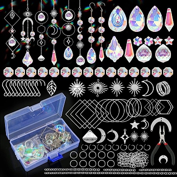 DIY Moon & Sun & Star Suncatchers Making Kit, Including Brass Chains & Pendant & Connector Links, Glass Beads & Charms, Platinum, 150x90x40mm