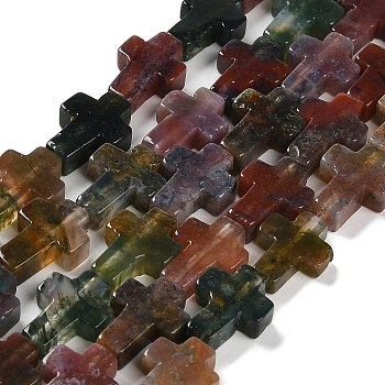 Natural Indian Agate Beads Strands, Cross, 14.5x11x4.5mm, Hole: 0.8mm, about 27pcs/strand, 15.35''(39cm)