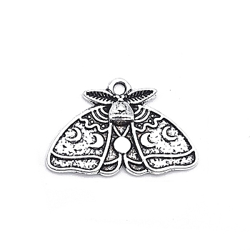 Tibetan Style Alloy Pendants, Moth Charm, Antique Silver, 17.4x25mm