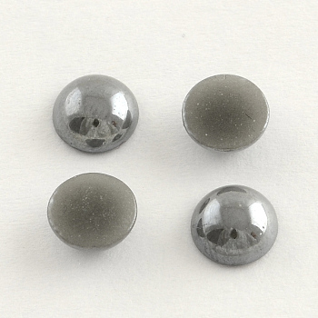 Pearlized Plated Opaque Glass Cabochons, Half Round/Dome, Gray, 11.5x5mm