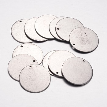 304 Stainless Steel Pendants, Stamping Blank Tag Pendants, Flat Round, Stainless Steel Color, 23x1mm, Hole: 1.5mm