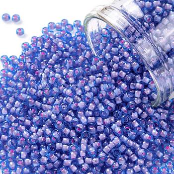 TOHO Round Seed Beads, Japanese Seed Beads, (938) Inside Color Aqua/Pink Lined, 11/0, 2.2mm, Hole: 0.8mm, about 5555pcs/50g