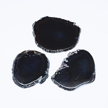 Natural Agate Slices Big Pendants, Dyed, Black, 50~110x27~60x5~10mm, Hole: 2mm, about 20~40pcs/kg