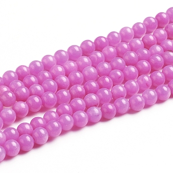 Natural Mashan Jade Round Beads Strands, Dyed, Magenta, 4mm, Hole: 1mm, about 98pcs/strand, 15.7 inch