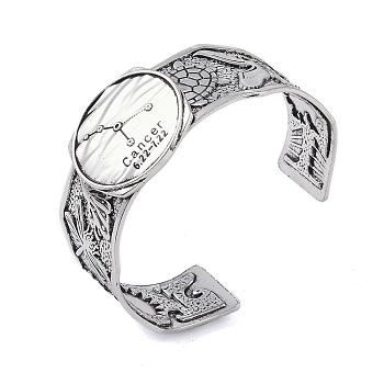 Constellation Alloy Open Cuff Bangles for Women Men, Antique Silver, Cancer, Inner Diameter: 2-1/2 inch(6.2cm), 20~31mm