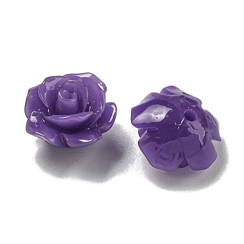 Synthetic Coral Dyed Carved Beads, Flower, Half Hole, Dark Orchid, 9.5x6.3mm, Hole: 1mm