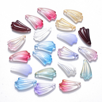 Transparent Glass Pendants, Mixed Style, Leaf, Mixed Color, 20x11x4.5mm, Hole: 1mm