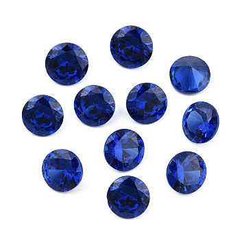 Diamond Shaped Cubic Zirconia Pointed Back Cabochons, Faceted, Blue, 8x4.6mm