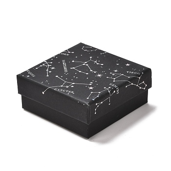 Cardboard Jewelry Packaging Boxes, with Sponge Inside, for Rings, Small Watches, Necklaces, Earrings, Bracelet, Constellation Pattern, 7.3x7.3x3.1cm