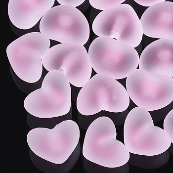 Transparent Acrylic Beads, Bead in Bead, Rubber Style, Half Drilled Beads, Heart, Pearl Pink, 13.5x18x13.5mm, Half Hole: 3.5mm