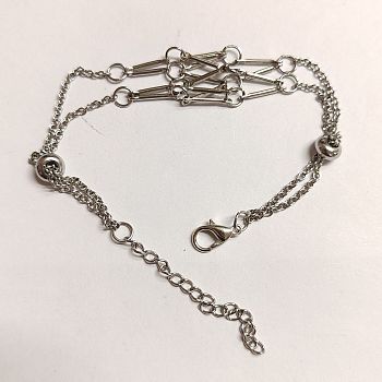 3Pcs Brass Braided Macrame Pouch Empty Stone Holder Bracelet Making, with 202 Stainless Steel Slide Beads, Net Bracelets, Platinum, 7-1/2 inch(19cm)