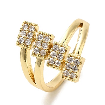 Brass Micro Pave Cubic Zirconia Rings for Women, Long-Lasting Plated, Rectangle, Golden, US Size 7 1/4(17.5mm)