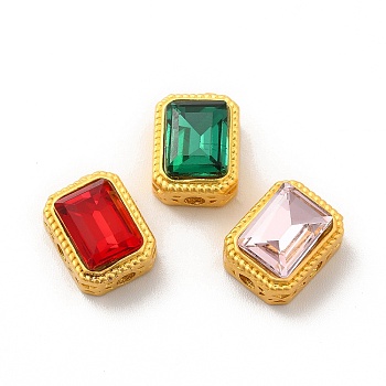 Alloy Beads, with Glass, Lead Free & Cadmium Free, Matter Gold Color, Rectangle, Mixed Color, 11.8x8.8x6mm, Hole: 1.8mm