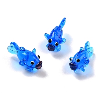Handmade Lampwork Beads, Goldfish, Blue, 28x15.5x16mm, Hole: 1.7mm