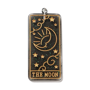 Transparent Resin Tarot Card Pendants, Glitter Rectangle Charms with Platinum Plated Iron Loops, Gold, 44x20x3mm, Hole: 2mm