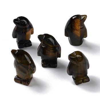 Natural Tiger Eye Carved Healing Penguin Figurines, Reiki Energy Stone Display Decorations, 12.5~13x18~18.5x26.5~27mm