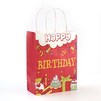 Paper Bags, with Handles, Gift Bags, Shopping Bags, Birthday Party Bags, Rectangle, Red, 21x15x8cm