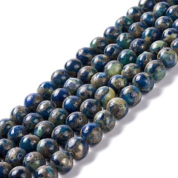 Assembled Synthetic Pyrite and Vesuvianite Beads Strands, Dyed, Round, 8mm, Hole: 1.2mm, about 49~51pcs/strand, 15.74~16.34 inch(40~41.5cm)