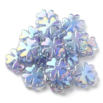 UV Plated Acrylic Beads, Iridescent, Bead in Bead, Clover, Light Steel Blue, 25x25x8mm, Hole: 3mm