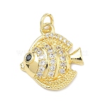 Brass Micro Pave Cubic Zirconia Pendants, Fish Charms, Golden, Clear, 18.5x16.5x5mm, Jump Ring: 5x1mm, Inner Diameter: 3mm(KK-K417-14A-G)